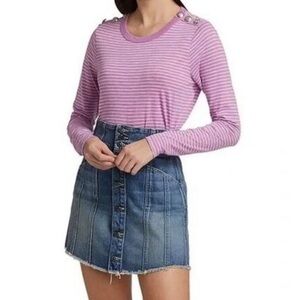 Veronica Beard Pink and White Striped Long-Sleeve Crewneck